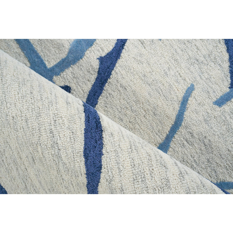 Mystic Blue and White Hand-Tufted Wool Area Rug