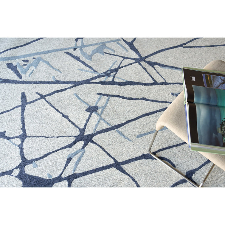 Mystic Blue and White Hand-Tufted Wool Area Rug