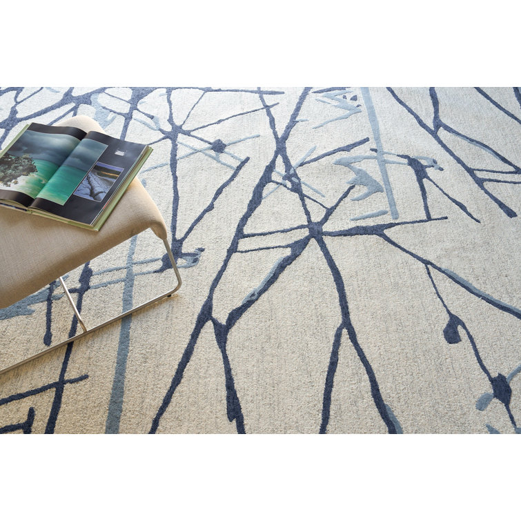 Mystic Blue and White Hand-Tufted Wool Area Rug