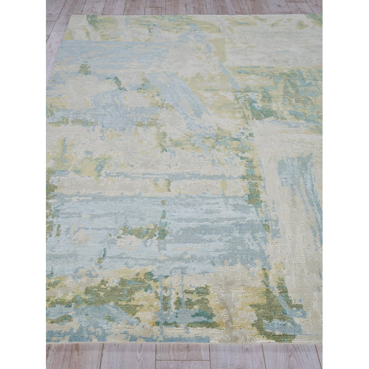 Hand-Knotted Red Geometric Viscose 9' x 12' Rug