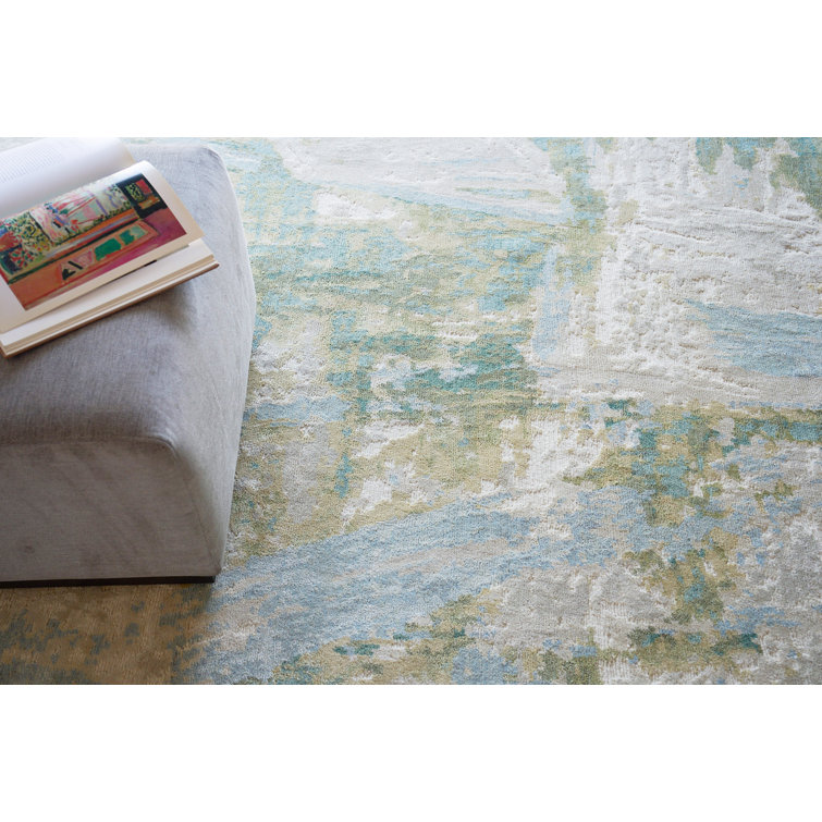 Hand-Knotted Red Geometric Viscose 9' x 12' Rug