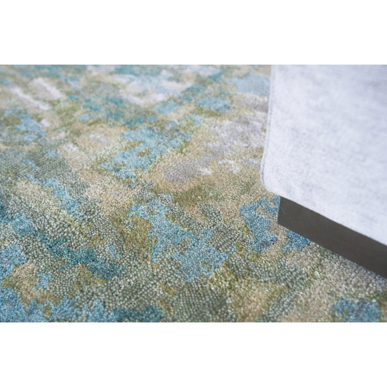 Hand-Knotted Red Geometric Viscose 9' x 12' Rug