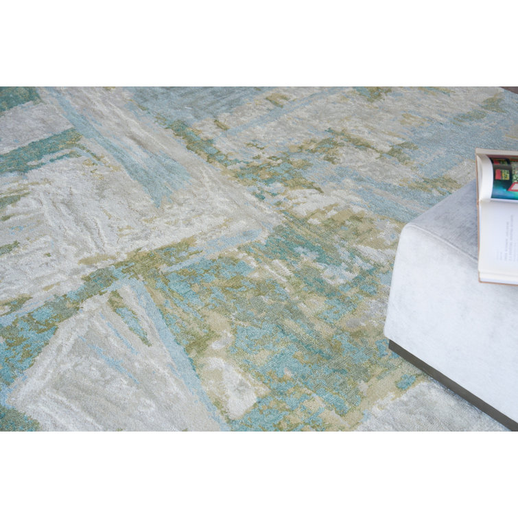 Hand-Knotted Red Geometric Viscose 9' x 12' Rug