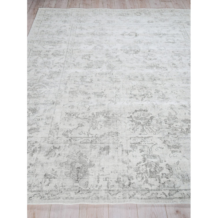 Handmade Ivory and Silver Wool Viscose Rectangular Area Rug