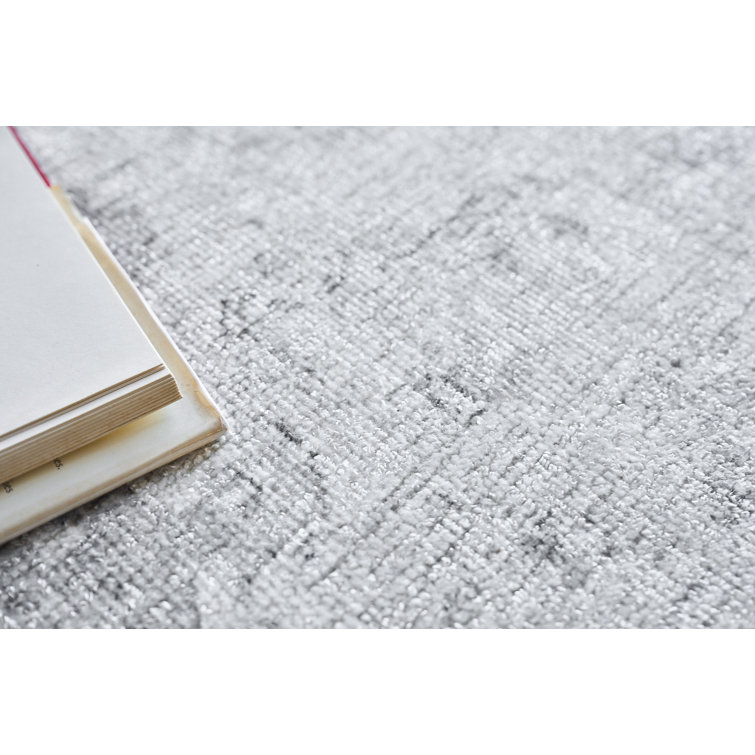 Handmade Ivory and Silver Wool Viscose Rectangular Area Rug