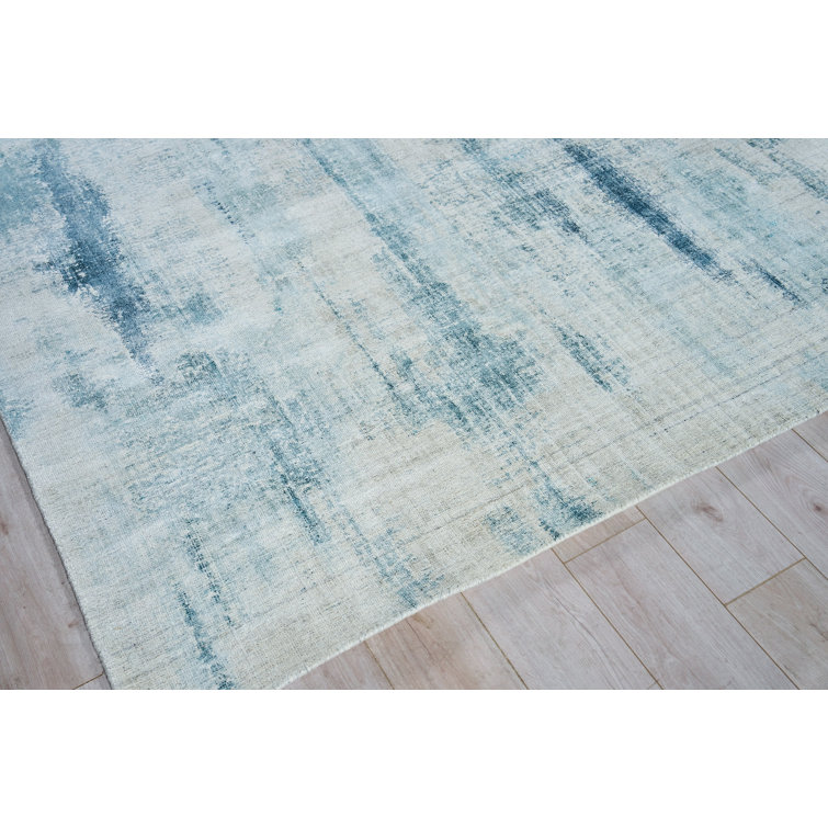 Handmade Blue Abstract Wool and Viscose 6' x 9' Area Rug