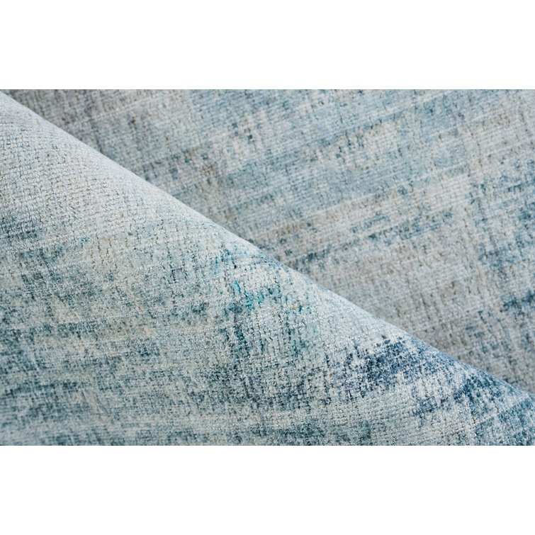 Handmade Blue Abstract Wool and Viscose 6' x 9' Area Rug