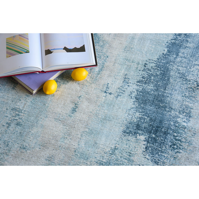 Handmade Blue Abstract Wool and Viscose 6' x 9' Area Rug