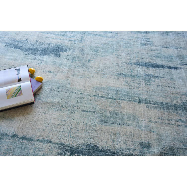 Handmade Blue Abstract Wool and Viscose 6' x 9' Area Rug