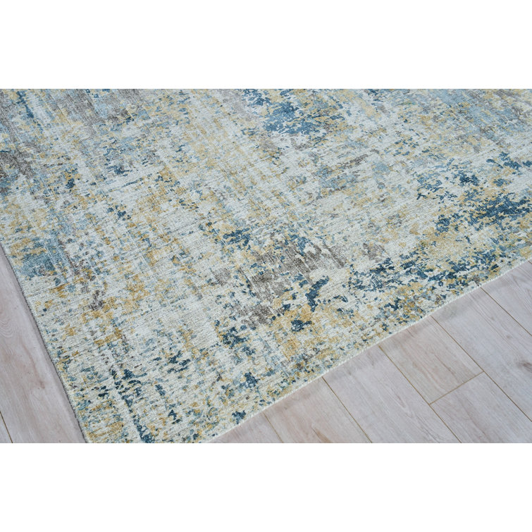 Rectangle Abstract Hand Loomed WoolBamboo Slat/Seagrass Area Rug in Gold/Brown