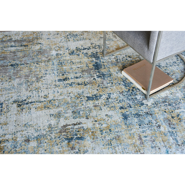 Rectangle Abstract Hand Loomed WoolBamboo Slat/Seagrass Area Rug in Gold/Brown