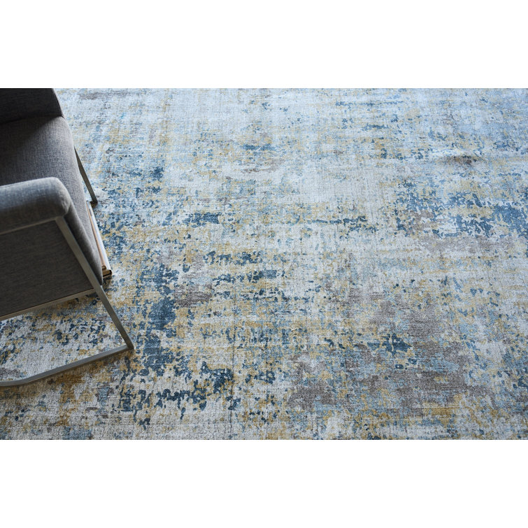 Rectangle Abstract Hand Loomed WoolBamboo Slat/Seagrass Area Rug in Gold/Brown