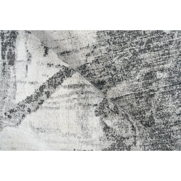 Handmade Black and Silver Abstract Wool and Viscose 8' x 10' Rug