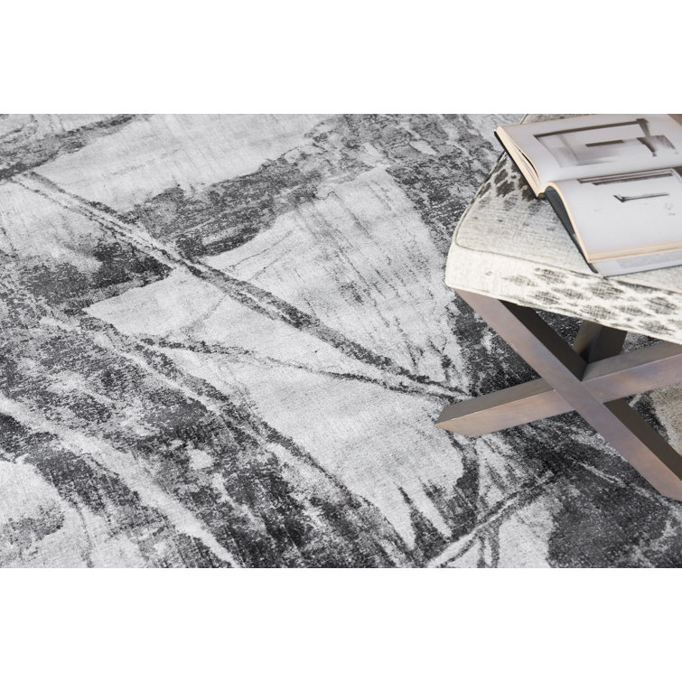 Handmade Black and Silver Abstract Wool and Viscose 8' x 10' Rug