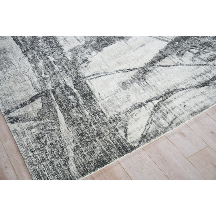 Handmade Black and Silver Abstract Wool and Viscose 8' x 10' Rug