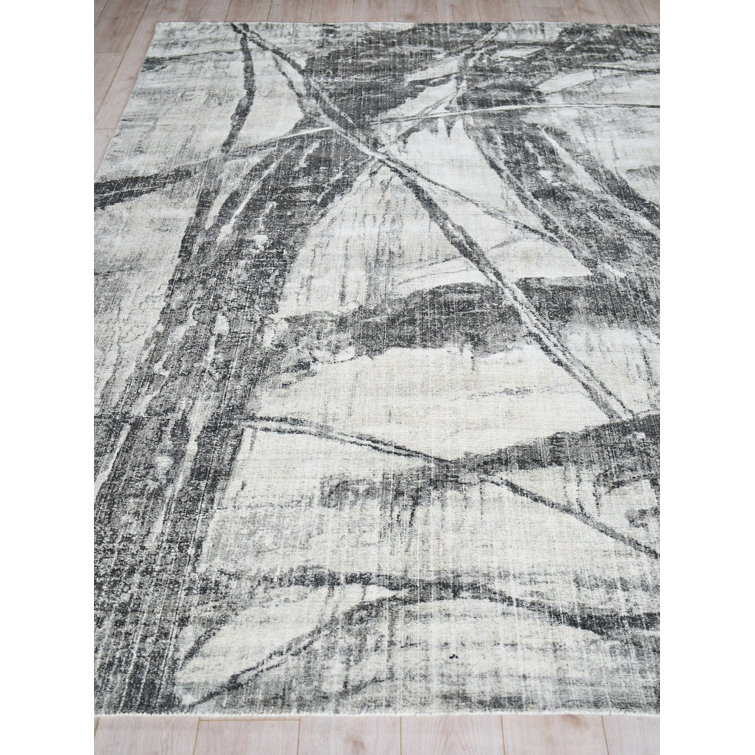 Handmade Black and Silver Abstract Wool and Viscose 8' x 10' Rug