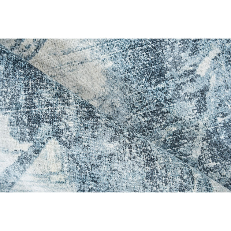 Handmade Blue and Silver Abstract Wool Viscose 10' x 14' Rug