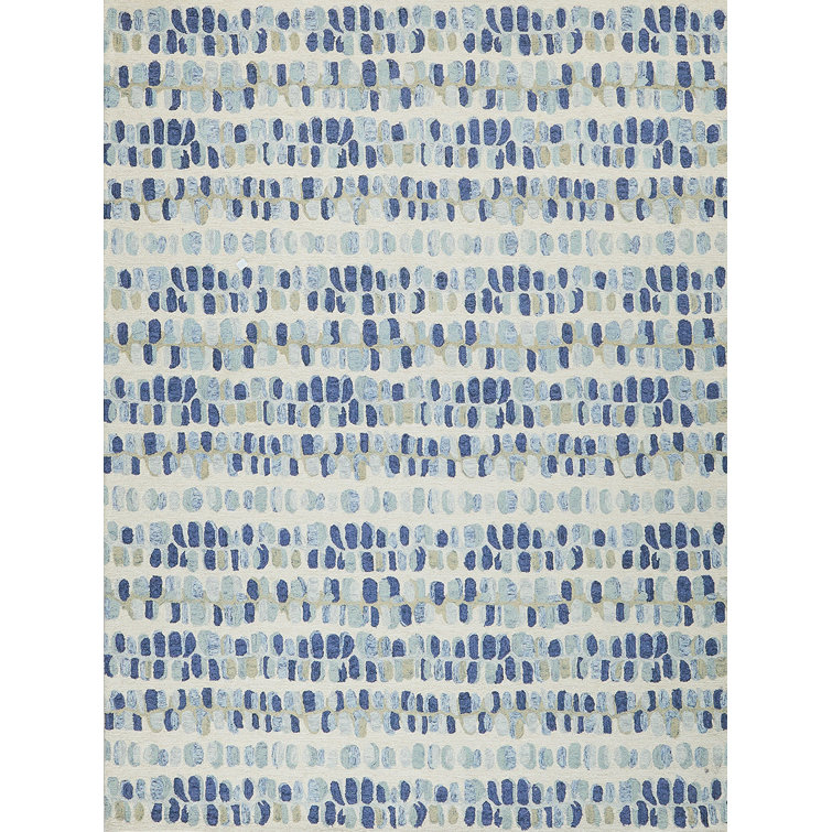 Handmade Navy and Beige Wool Tufted Rectangular Area Rug