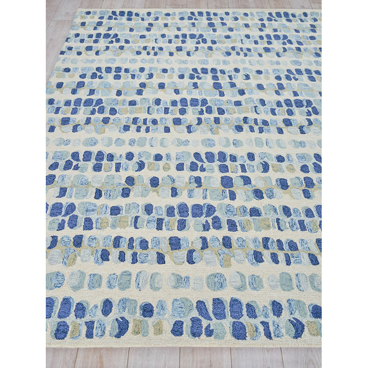 Handmade Navy and Beige Wool Tufted Rectangular Area Rug