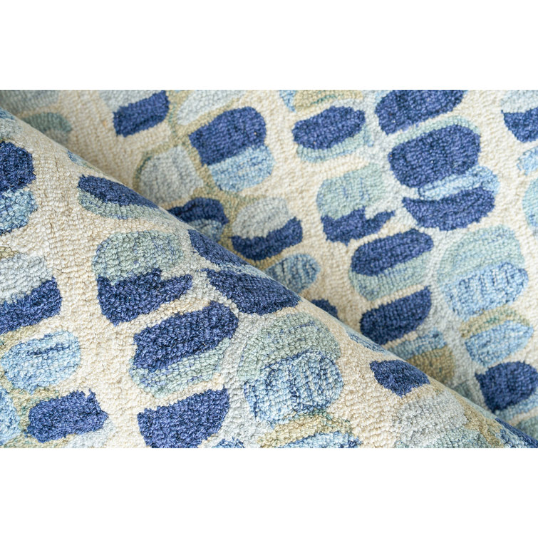 Handmade Navy and Beige Wool Tufted Rectangular Area Rug