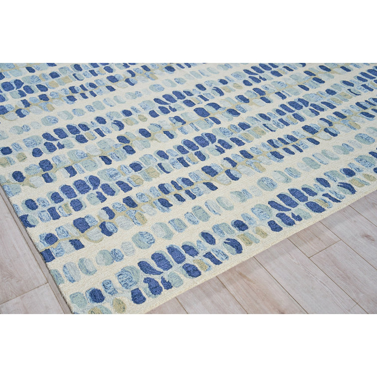 Handmade Navy and Beige Wool Tufted Rectangular Area Rug