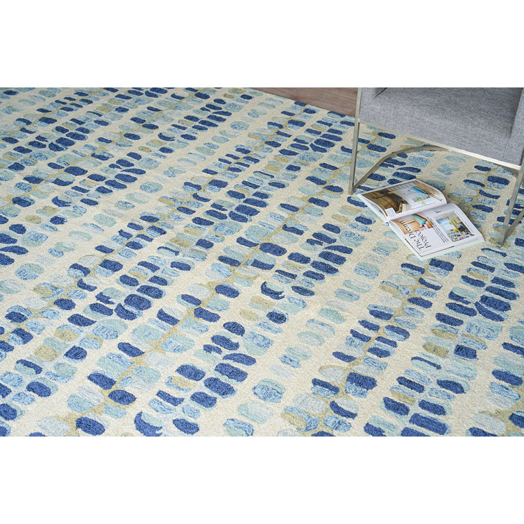 Handmade Navy and Beige Wool Tufted Rectangular Area Rug