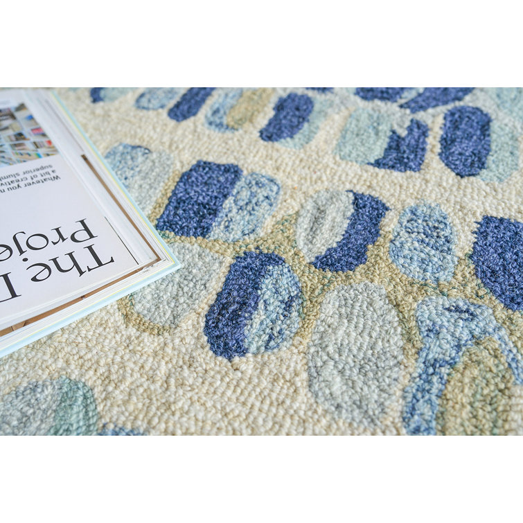 Handmade Navy and Beige Wool Tufted Rectangular Area Rug