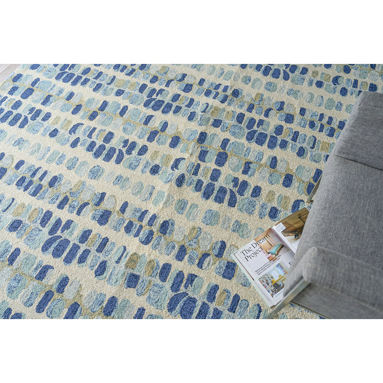 Handmade Navy and Beige Wool Tufted Rectangular Area Rug