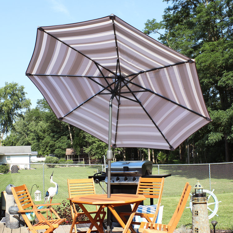 9' Catalina Beach Stripe Aluminum Solar Lighted Market Umbrella
