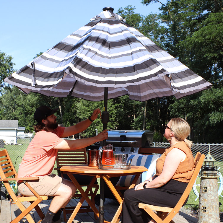 9' Catalina Beach Stripe Aluminum Solar Lighted Market Umbrella