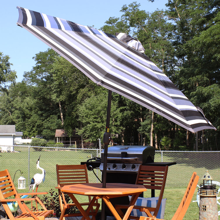 9' Catalina Beach Stripe Aluminum Solar Lighted Market Umbrella