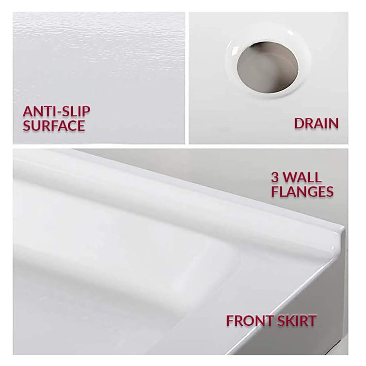60'' White Gloss Rectangular Shower Base with Brass Drain
