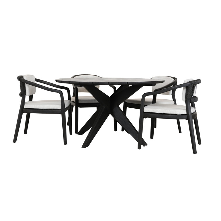 53" Black Matte Teak Outdoor Round Dining Table
