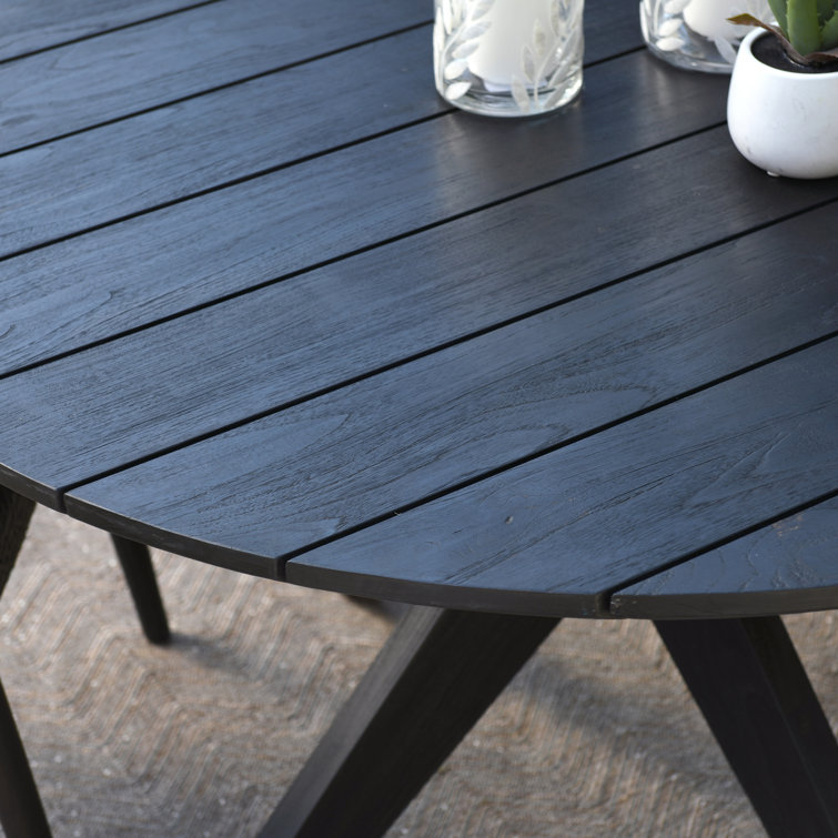 53" Black Matte Teak Outdoor Round Dining Table