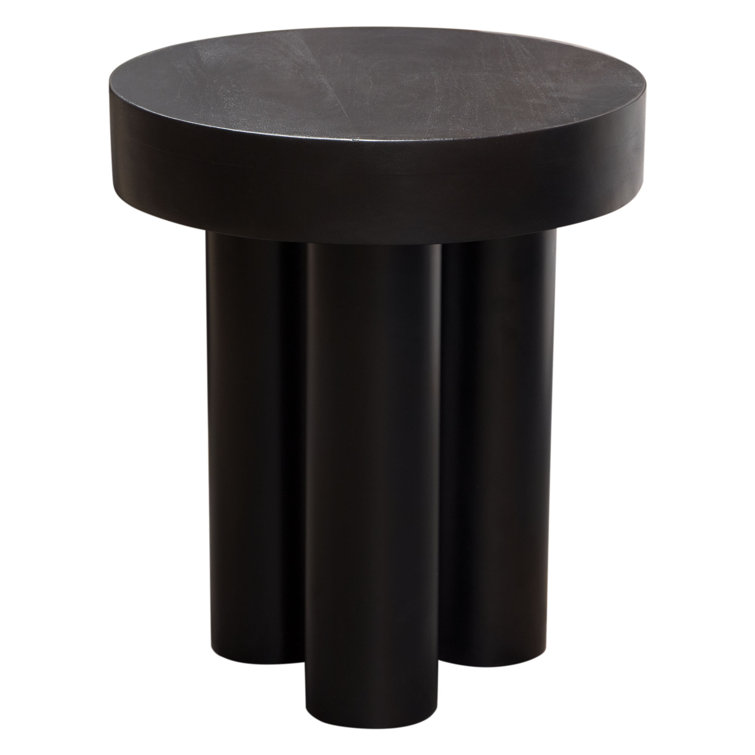 Acacia Wood & Iron Base 16" Round End Table, Black