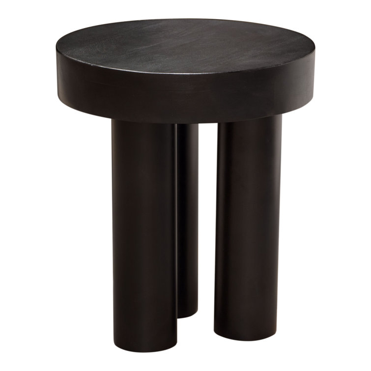 Acacia Wood & Iron Base 16" Round End Table, Black