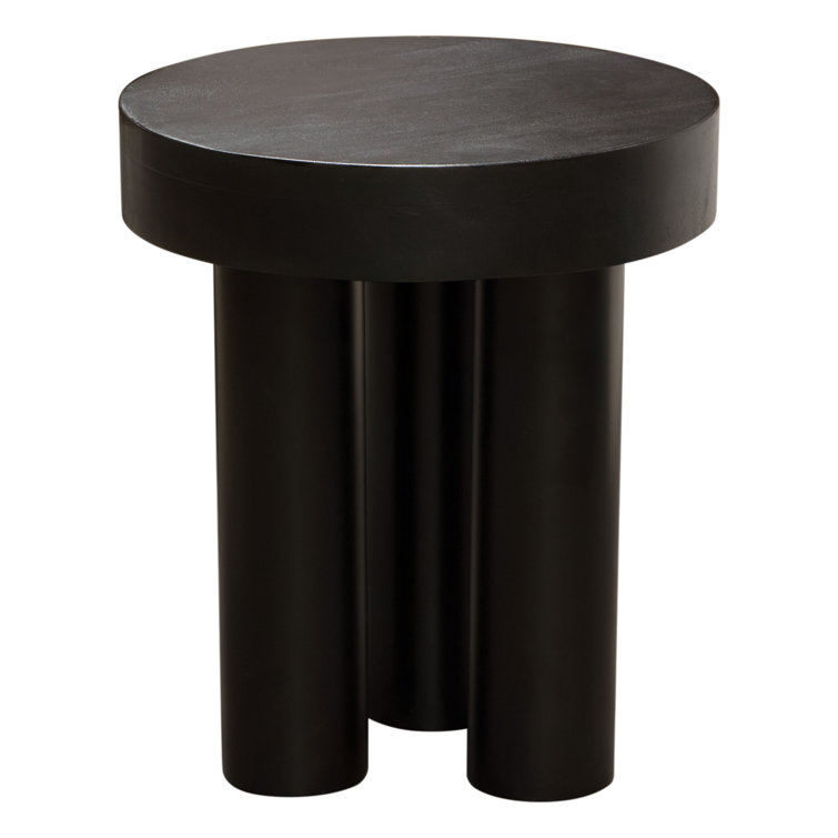Acacia Wood & Iron Base 16" Round End Table, Black