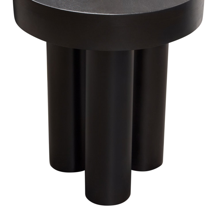 Acacia Wood & Iron Base 16" Round End Table, Black
