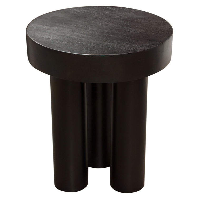 Acacia Wood & Iron Base 16" Round End Table, Black