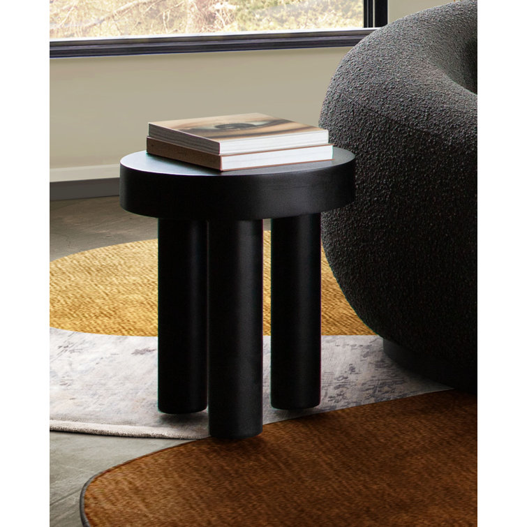 Acacia Wood & Iron Base 16" Round End Table, Black