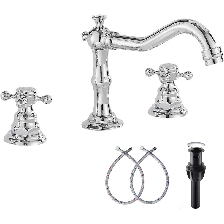 Polished Chrome 2-Handle Widespread Bathroom Faucet with Drain Assembly