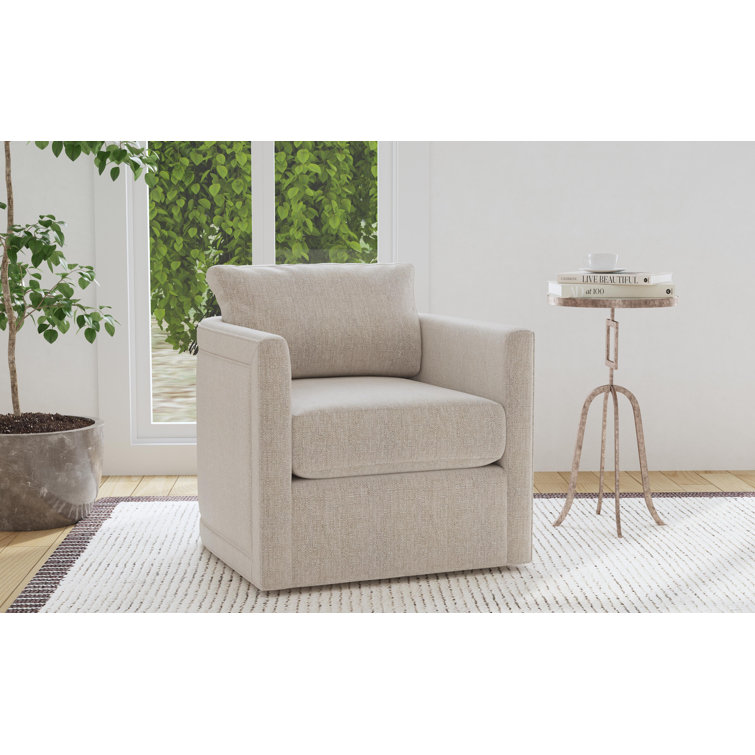 Beige Handcrafted Swivel Accent Chair with Fir Wood Frame