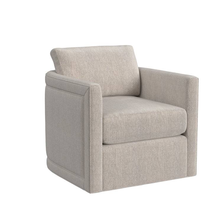 Beige Handcrafted Swivel Accent Chair with Fir Wood Frame