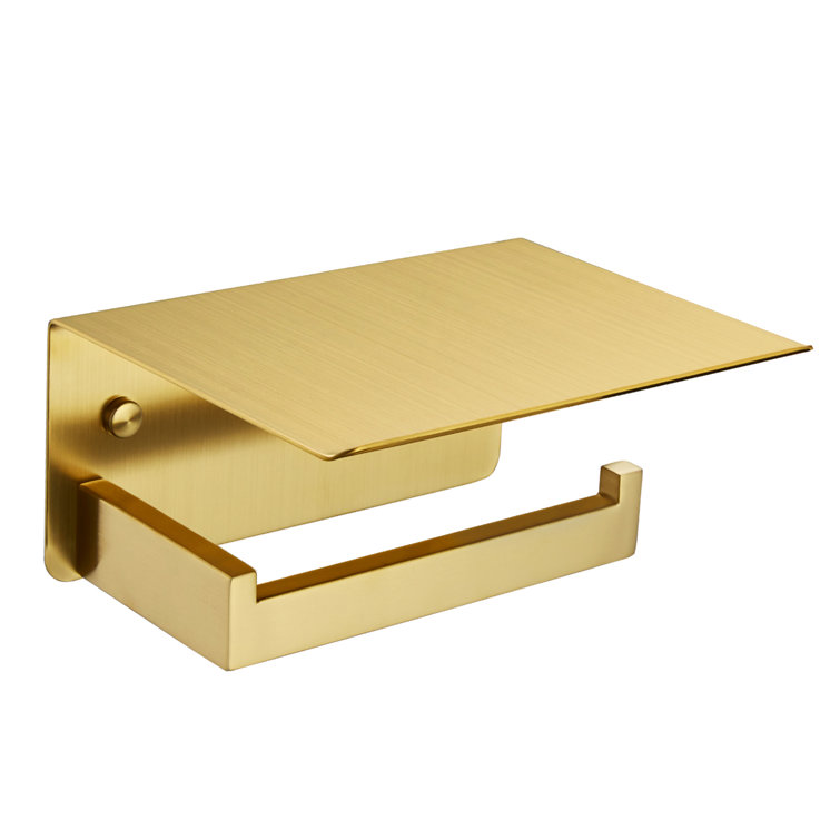 Brushed Gold Wall Mounted Toilet Paper Holder with Shelf