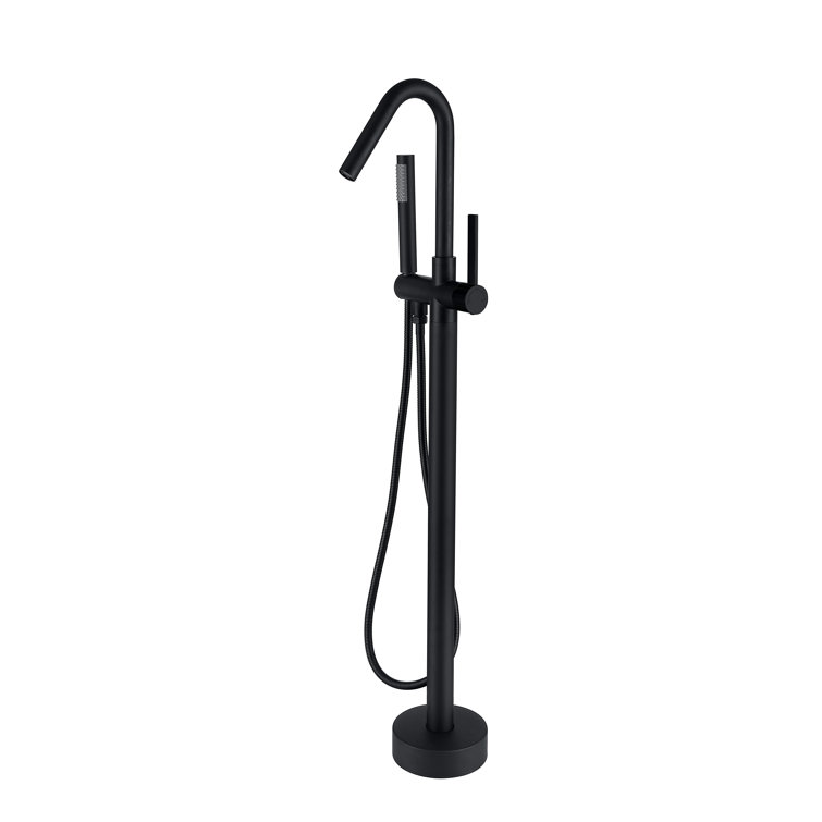 Matte Black Stainless Steel Freestanding Tub Filler with Hand Shower