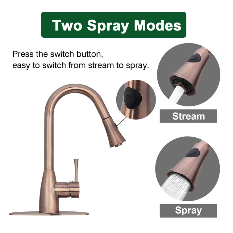 Antique Copper Single Handle Kitchen Faucet with Pull-out Spray