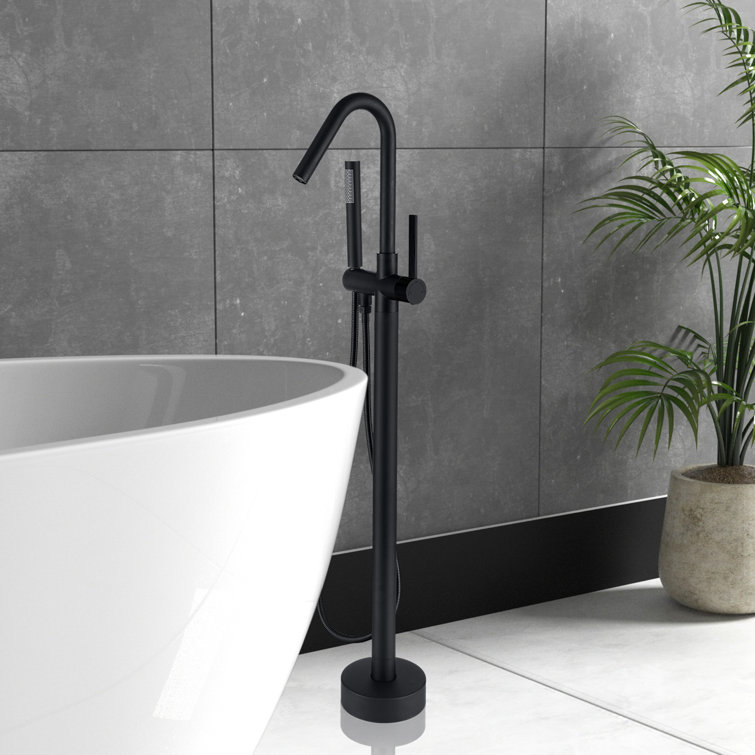 Matte Black Stainless Steel Freestanding Tub Filler with Hand Shower