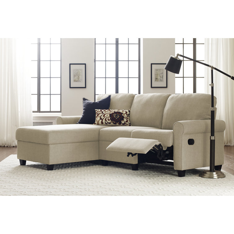 Beige Fabric Reclining Sectional Sofa with Storage Chaise