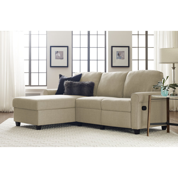 Beige Fabric Reclining Sectional Sofa with Storage Chaise