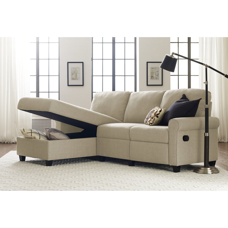 Beige Fabric Reclining Sectional Sofa with Storage Chaise